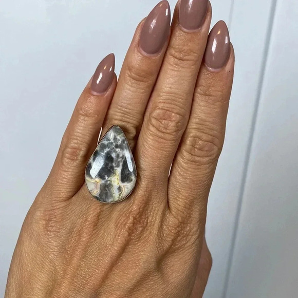 Silver tone vintage style ring with Jasper stone - Size 7 - New - Picture 3 of 5